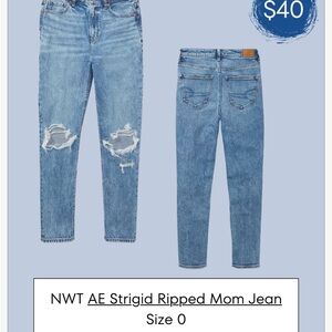 American Eagle Outfitters Strigid Ripped Mom Jeans - Blue